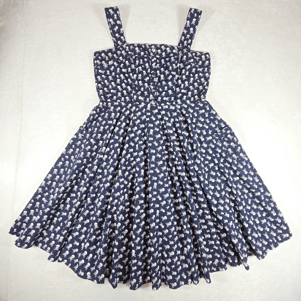 Magnolia Place Fit & Flare Navy Blue Goth Skull & Bones Midi Dress Size 2XL